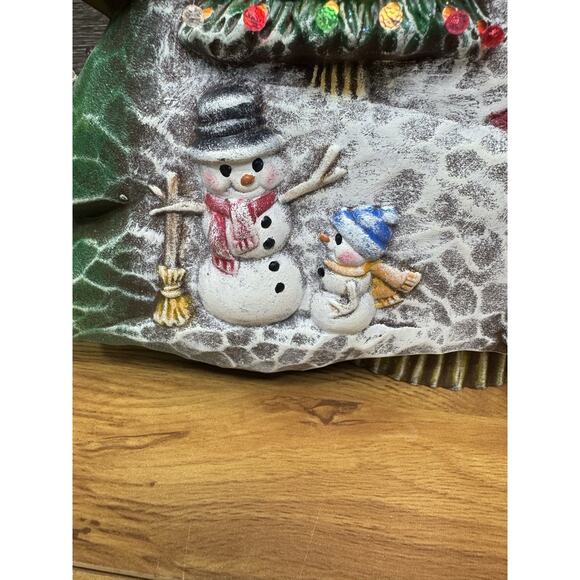 Rare Ceramic Christmas Tree 17.5” Cabin Scene Snowman Lighted 147 Lights Lamp - Picture 10 of 15